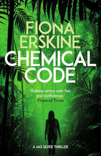 Book cover showing woman walking through a tropical jungle