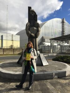 Fion in fornt of the New Safe Confinement, Chornobyl Reactor number 4